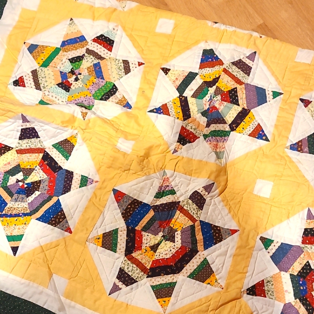 Patchwork Star Quilt in Yellow and Multicolor